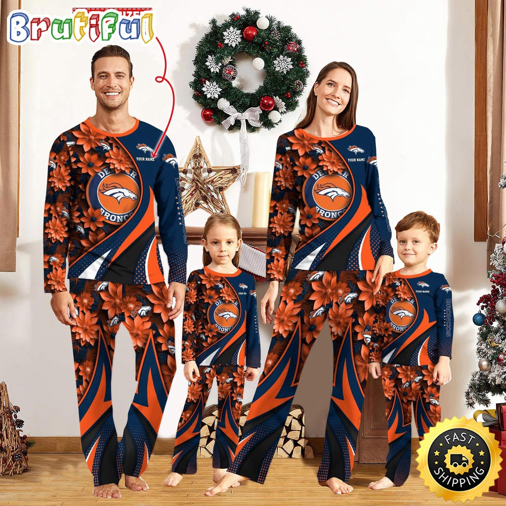 NFL Denver Broncos Pajamas Flower For Family Custom Name Pajamas