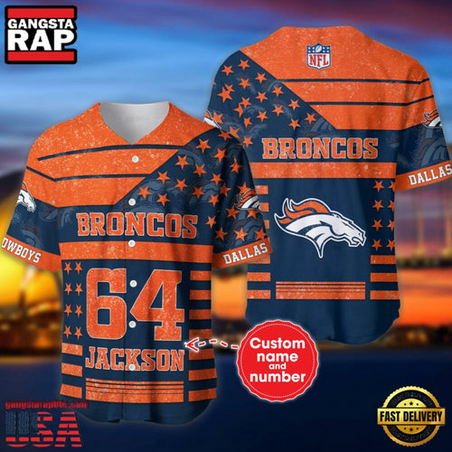 NFL Denver Broncos Custom Name Number Name Number American Flag Baseball Jersey Shirt