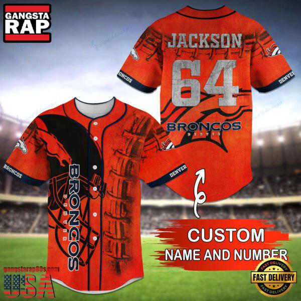 NFL Denver Broncos Custom Name Number Name Number Baseball Jersey Shirt