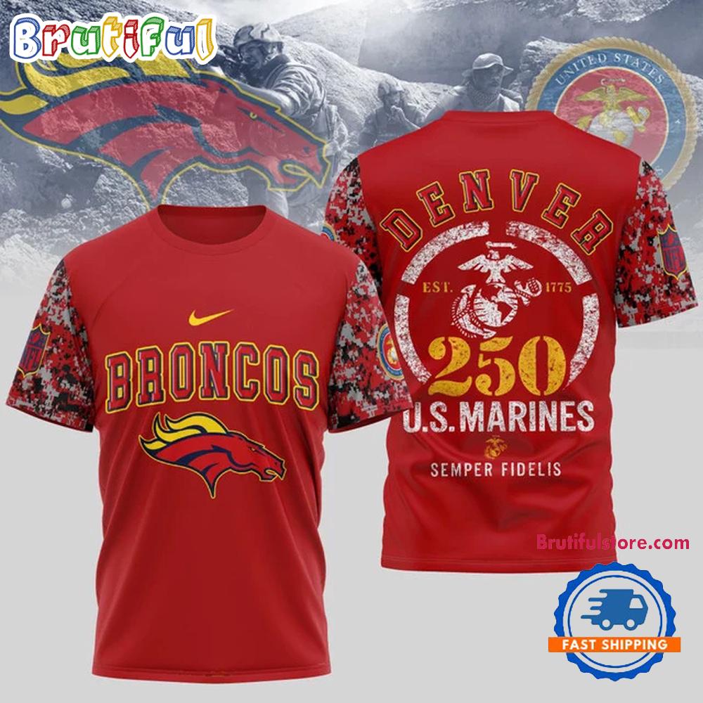 NFL Denver Broncos US Marines 250 Years Semper Fidelis 3D Shirt