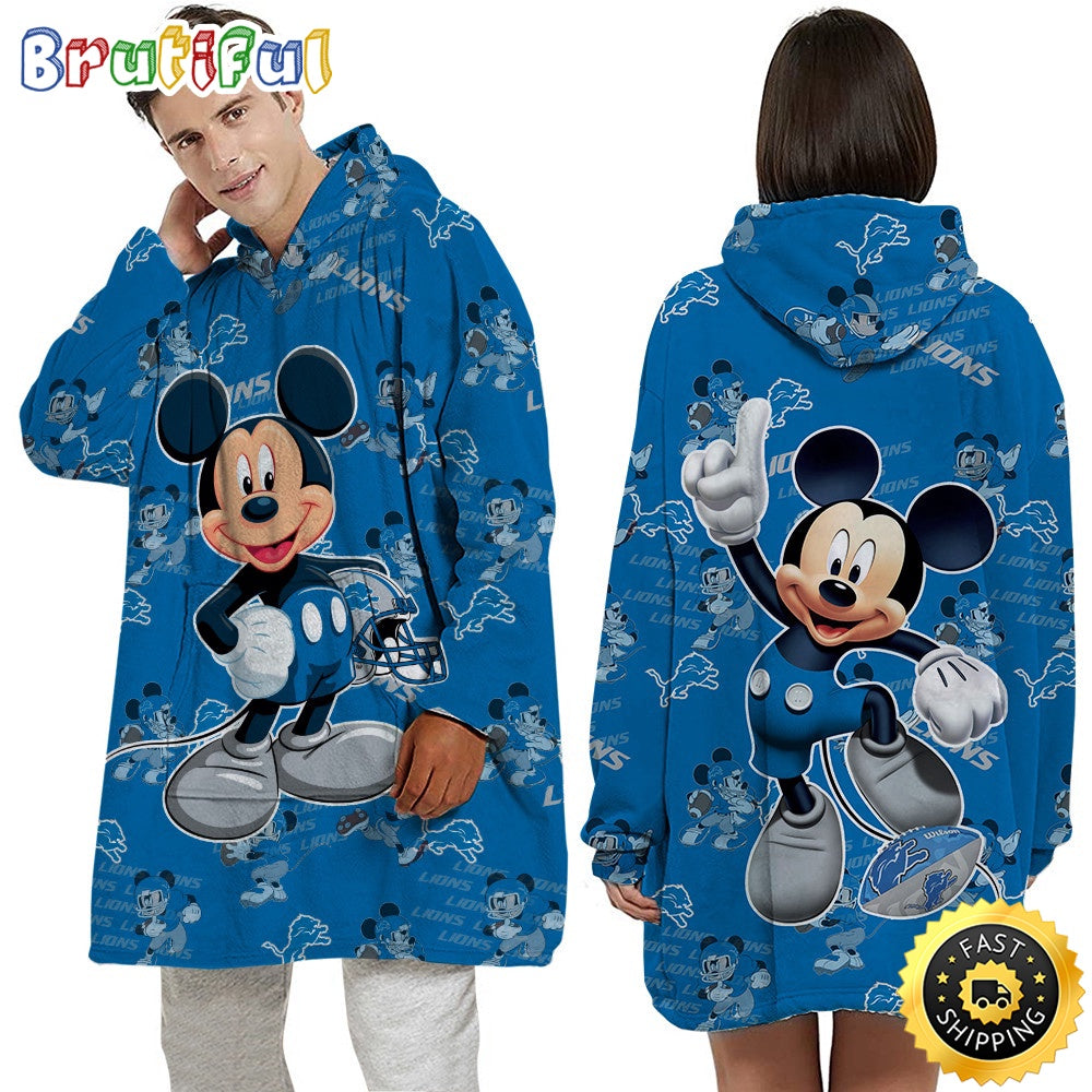 NFL Detroit Lions Blanket Hoodie Mickey Mouse Lover Unisex Hoodie