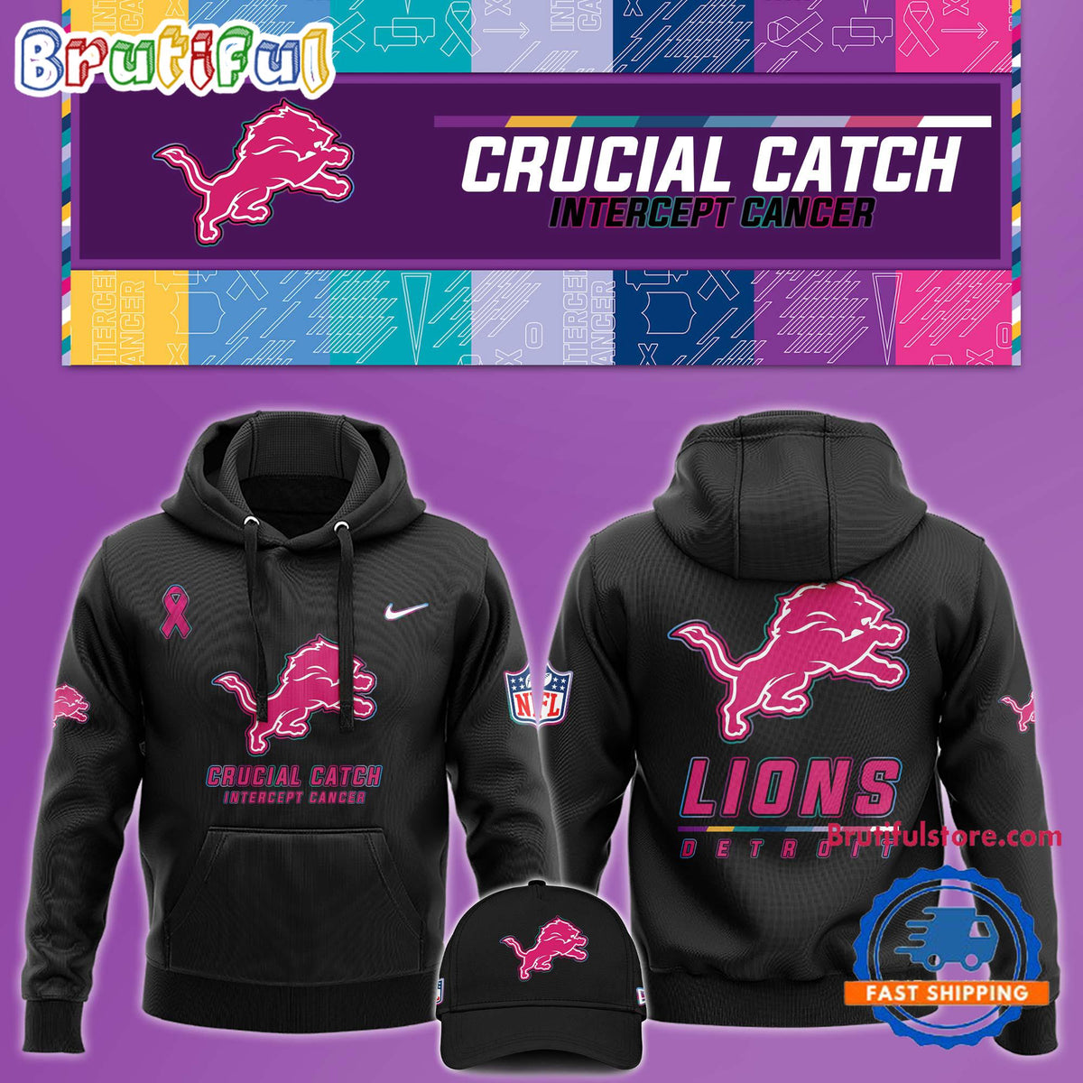 NFL Detroit Lions Crucial Catch Pink Breast Cancer Awareness New Unisex Hoodie, Sweatshirt, T Shirt