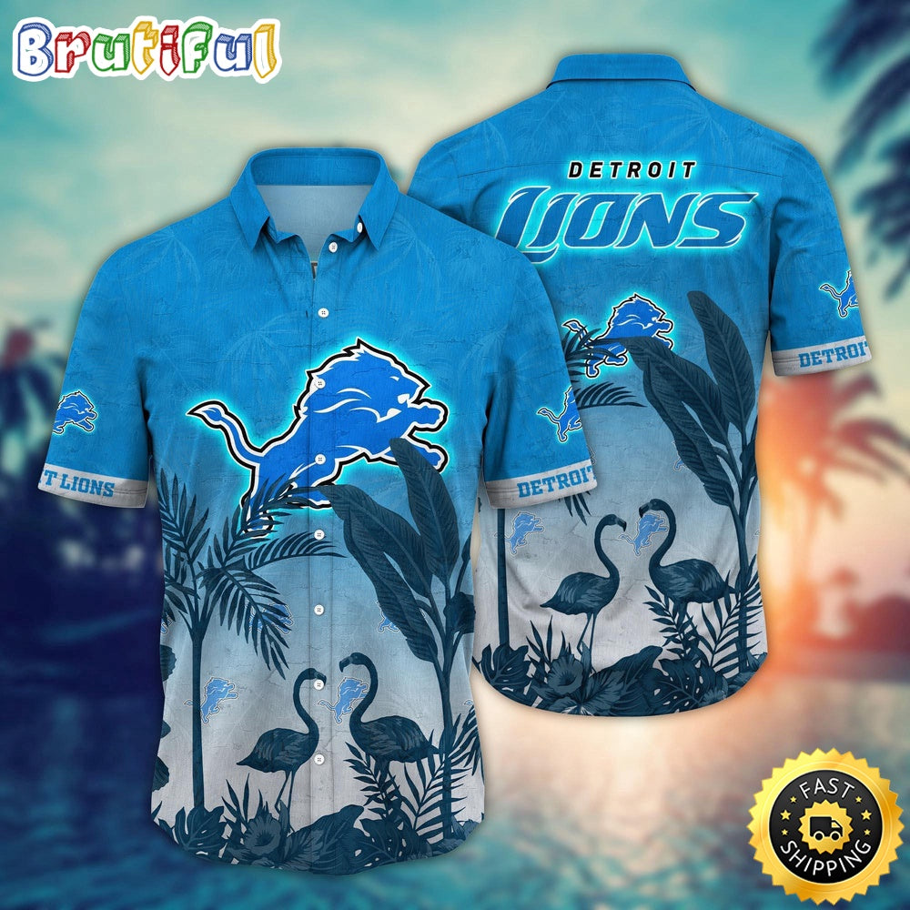NFL Detroit Lions Hawaii Shirt Flamingo And Flower Funny Aloha Shirt