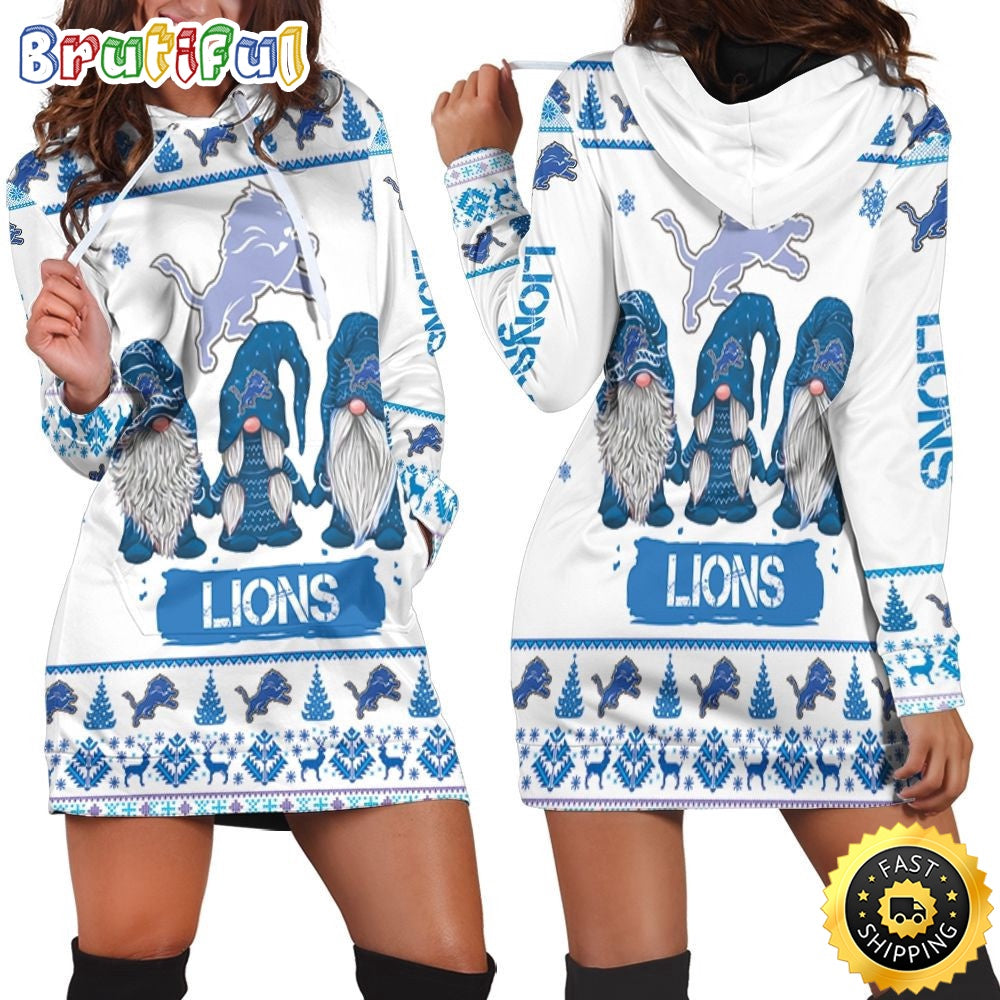 NFL Detroit Lions Hoodie Dress Gnomes All Over Print Hoodie Women
