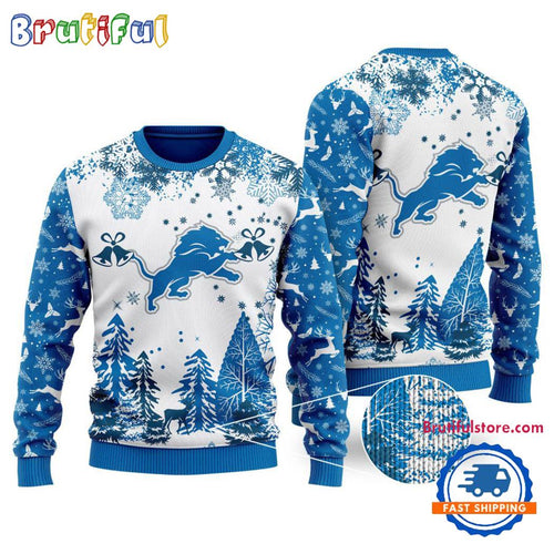 NFL Detroit Lions Logo Football Team Special Xmas Tree Christmas Ugly Sweater