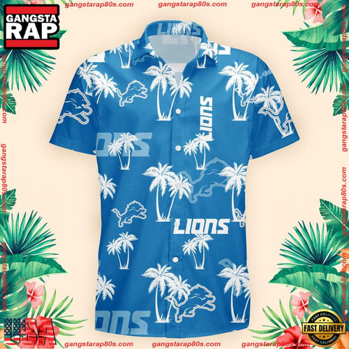 NFL Detroit Lions Palm Tree Pattern Hawaii Shirt