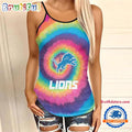 NFL Detroit Lions Rainbow Pattern Summer Women’s Criss Cross Tank Top