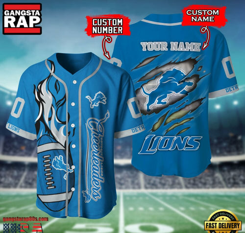 NFL Detroit Lions Team Logo Litmited Edition Baseball Jersey Shirt