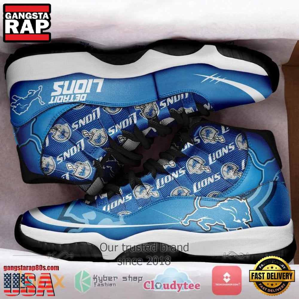 NFL Detroit Lions Unique Design Air Jordan 11 Running Sneaker Shoes