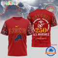 NFL Detroit Lions US Marines 250 Years Semper Fidelis 3D Shirt