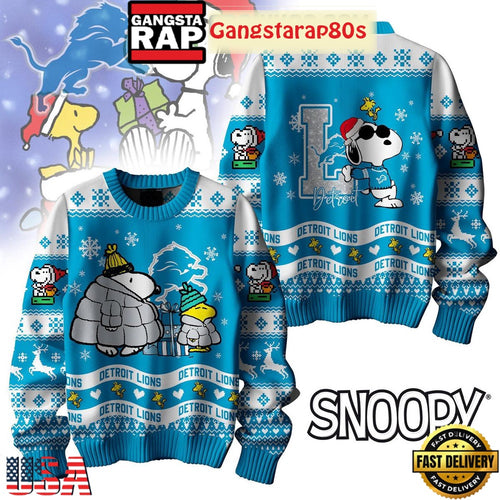 NFL Detroit Lions x Peanuts Snoopy New Design 2025 Ugly Christmas Sweater