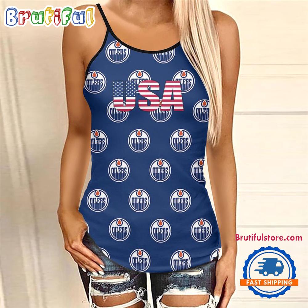 NFL Edmonton Oilers USA Independence Day Women’s Criss Cross Tank Top