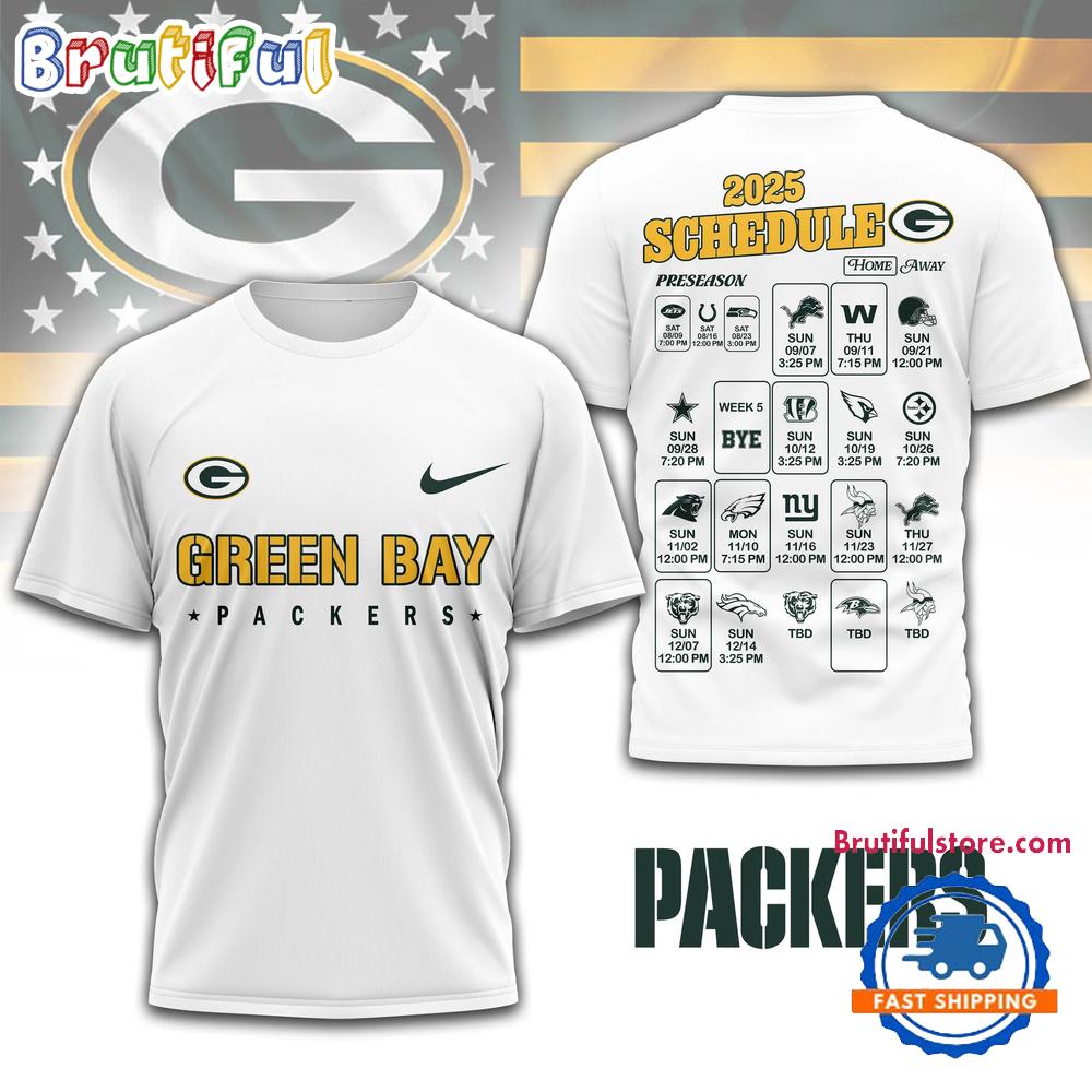 NFL Green Bay Packers 2025 SCHEDULE All Over Print Shirt, 2025 Football Schedule Shirts