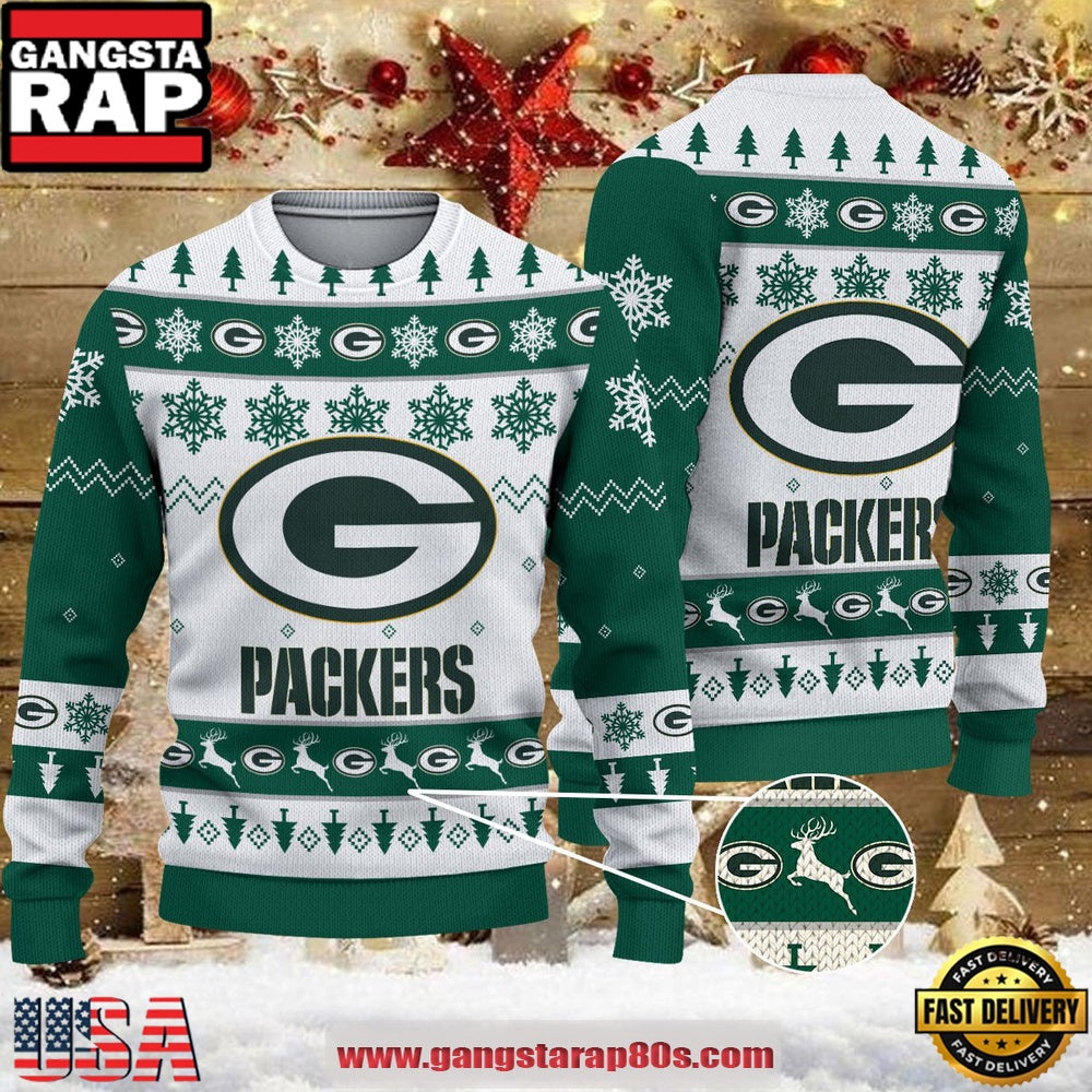 NFL Green Bay Packers 2025 Snowflake Reindeer New Design Ugly Xmas Sweater