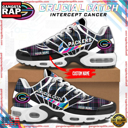 NFL Green Bay Packers Crucial Catch Intercept Cancer Air Max Plus Shoes Running Sneakers