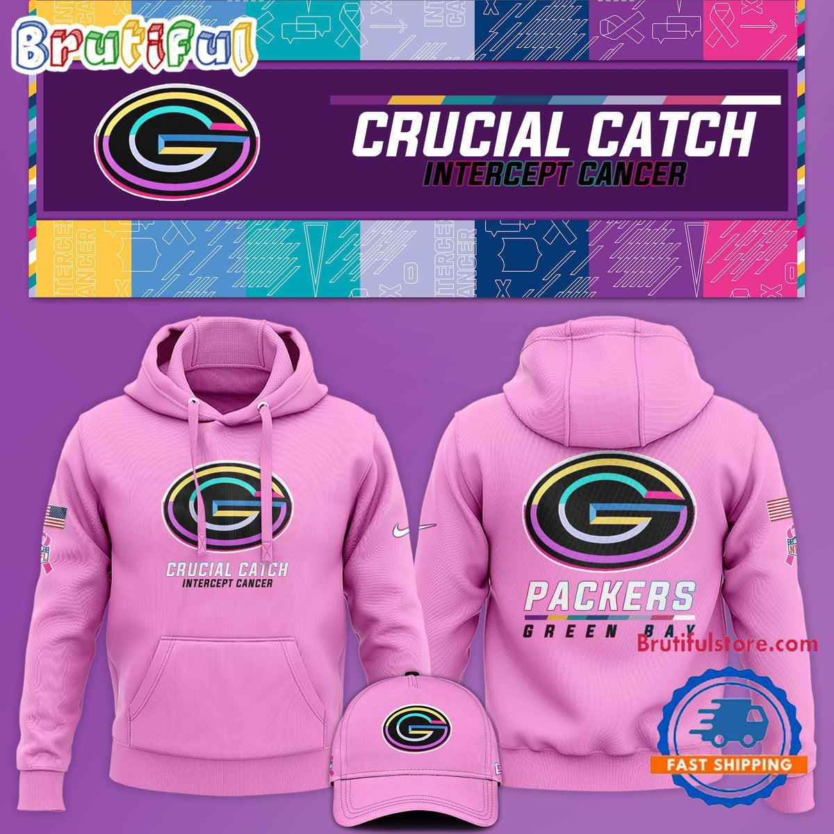 NFL Green Bay Packers Crucial Catch Pink Breast Cancer Awareness Limited Edition Hoodie