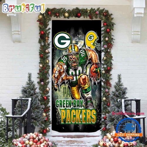 NFL Green Bay Packers Football Team Christmas Door Cover, Football Christmas Door Wrap