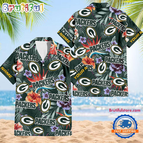 NFL Green Bay Packers Football Team Flower Summer Design Hawaiian Button Shirt