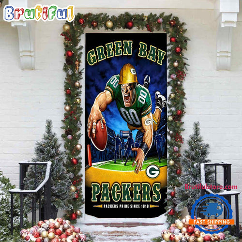 NFL Green Bay Packers Mascot Football Christmas Door Cover, Football Xmas Door Cover