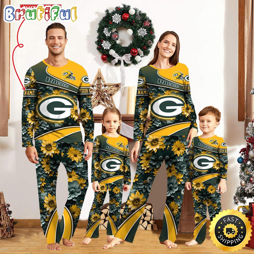 NFL Green Bay Packers Pajamas Flower Sports For Family Custom Name Pajamas