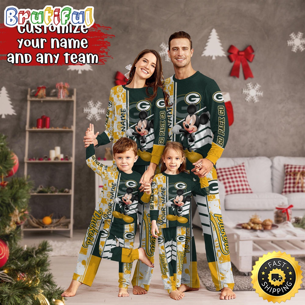 NFL Green Bay Packers Pajamas Mickey Mouse For Family Custom Name Pajamas