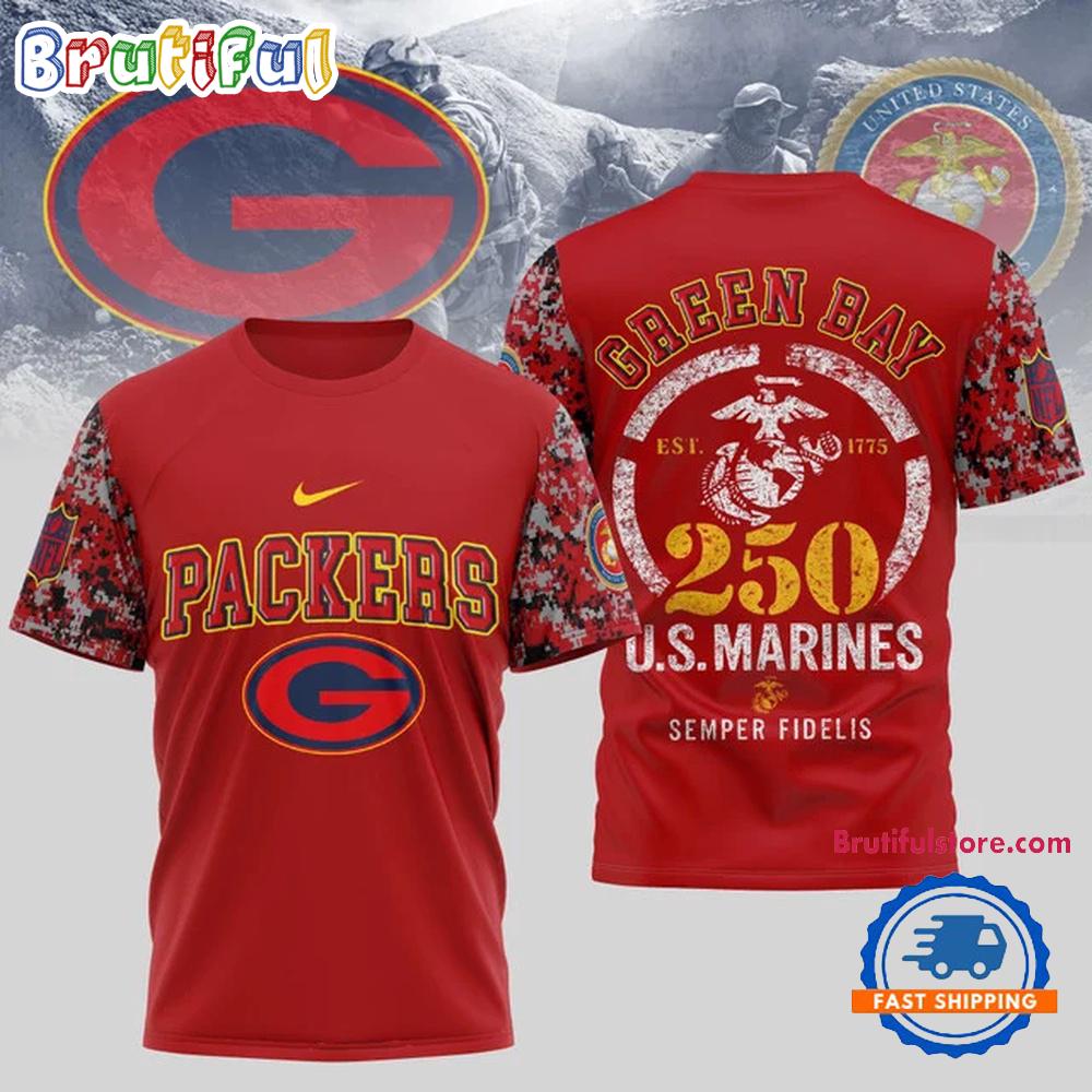 NFL Green Bay Packers US Marines 250 Years Semper Fidelis 3D Shirt