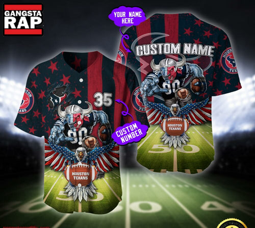 NFL Houston Texans Eagle US Flag x Veterans Custom Name Number Baseball Jersey Shirt