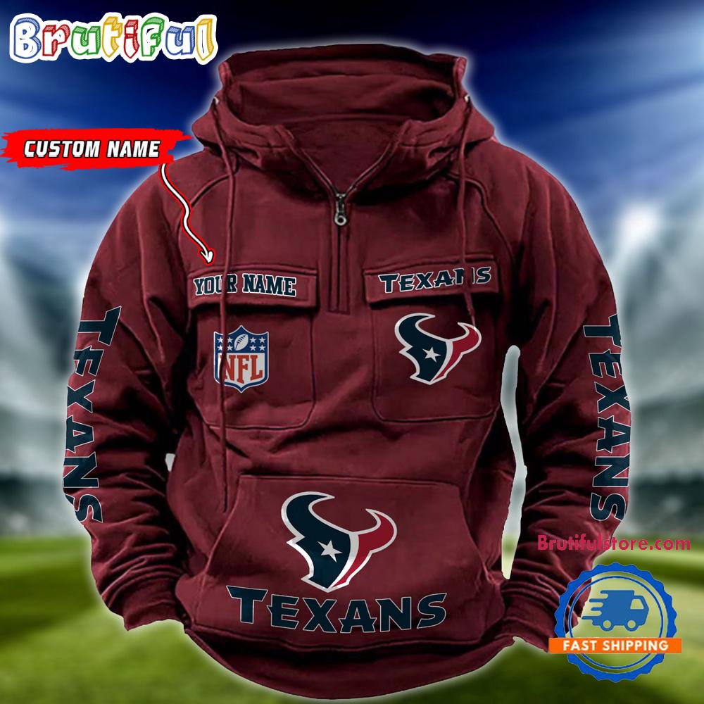 NFL Houston Texans Football Team Custom Name Cargo Hoodie