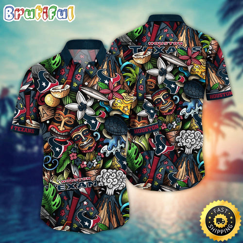 NFL Houston Texans Hawaii Shirt Flower Tiki Me Off Aloha Shirt