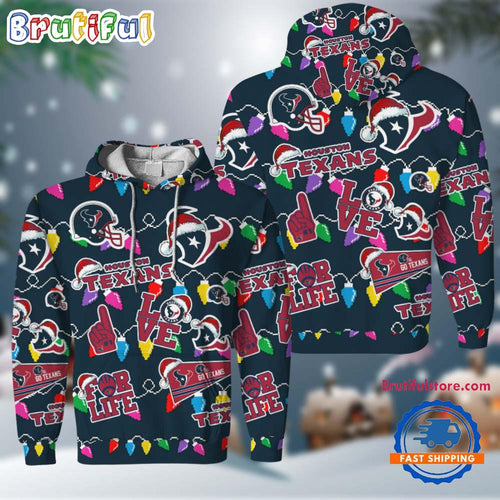 NFL Houston Texans Love For Life Football Team Merry Christmas Hoodie Shirt