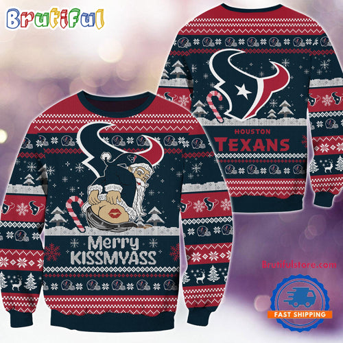 Houston Texans NFL 2024 Merrykissmyass Funny Santa Claus Christmas Ugly Sweater