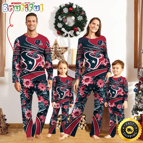 NFL Houston Texans Pajamas Flower Sports For Family Custom Name Pajamas