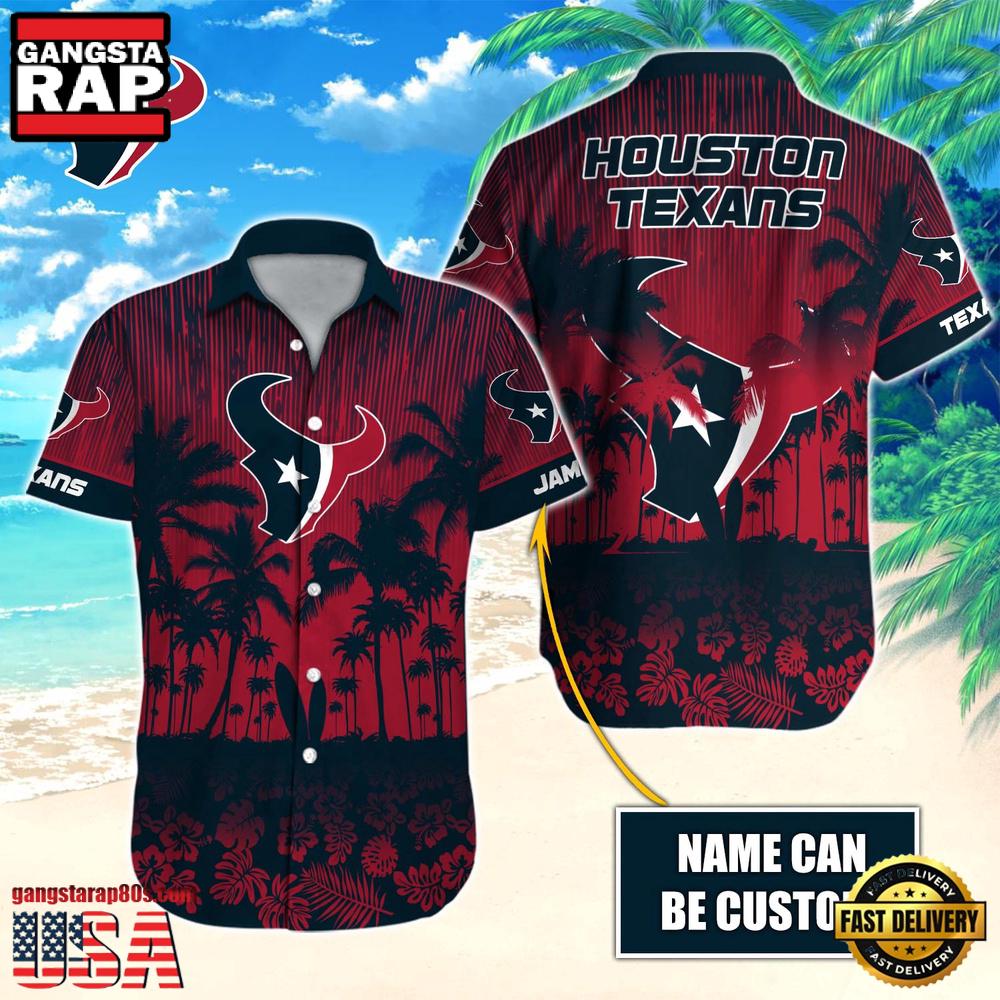 NFL Houston Texans Vintage Style Custom Name Aloha Hawaiian Shirt