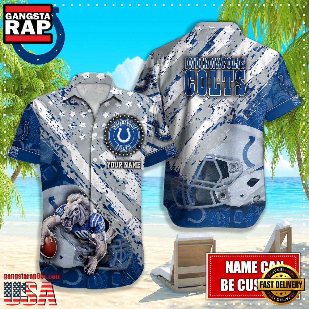 NFL Indianapolis Colts Football American Flag Mascot Custom Name Aloha Hawaiian Shirt