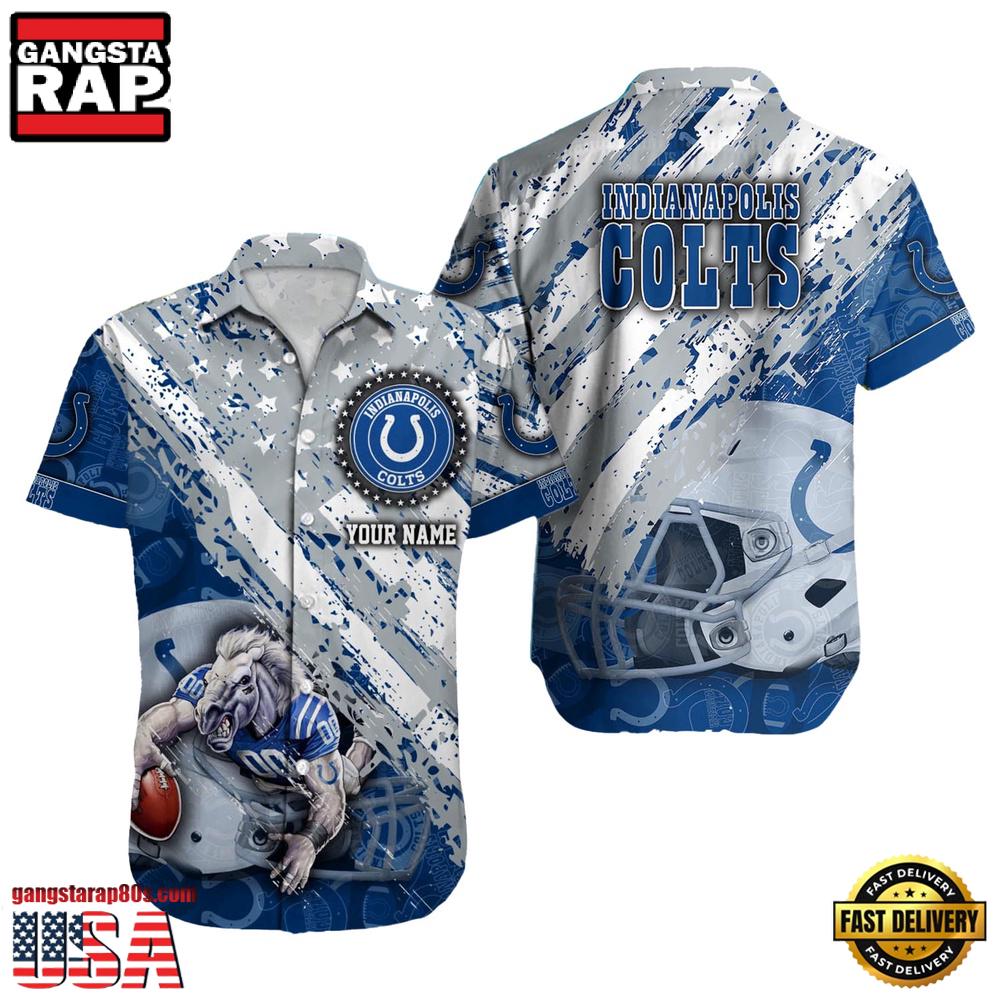 NFL Indianapolis Colts Football American Flag Mascot Custom Name Aloha Hawaiian Shirt