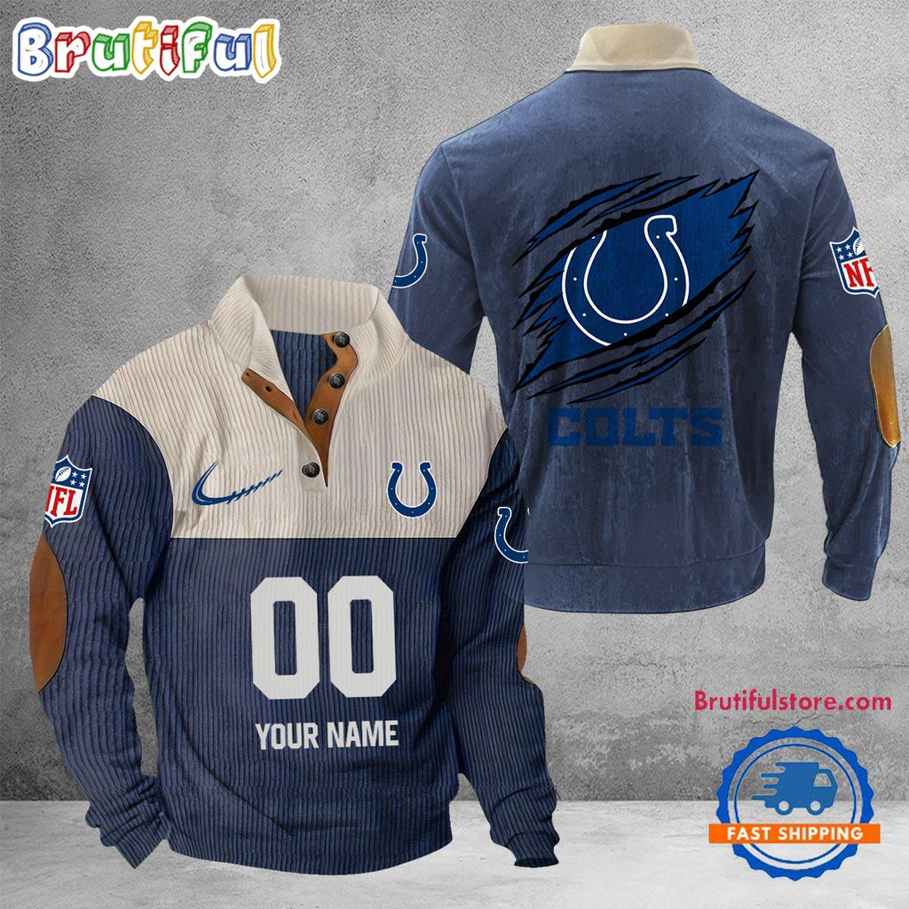 NFL Indianapolis Colts Football Team Custom Name And Number Buttoned Collar Sweatshirt