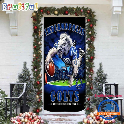 NFL Indianapolis Colts Mascot Football Christmas Door Cover, Football Xmas Door Cover
