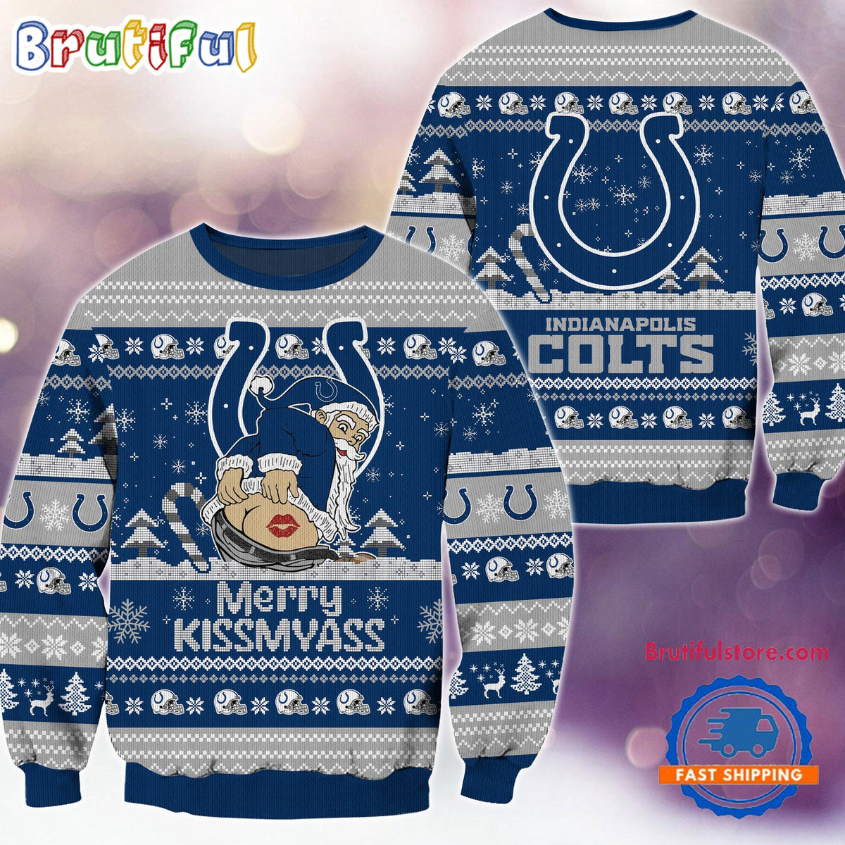 Indianapolis Colts NFL 2024 Merrykissmyass Funny Santa Claus Christmas Ugly Sweater