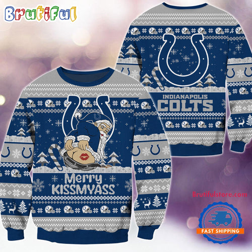 Indianapolis Colts NFL 2024 Merrykissmyass Funny Santa Claus Christmas Ugly Sweater