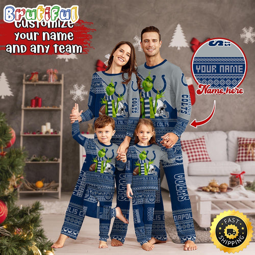 NFL Indianapolis Colts Pajamas Christmas Sports For Family Custom Name Pajamas