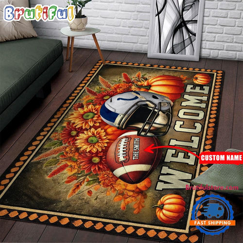NFL Indianapolis Colts Pumpkin Flower Football Halloween Rectangle Rug