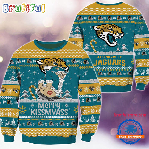 Jacksonville Jaguars NFL 2024 Merrykissmyass Funny Santa Claus Christmas Ugly Sweater