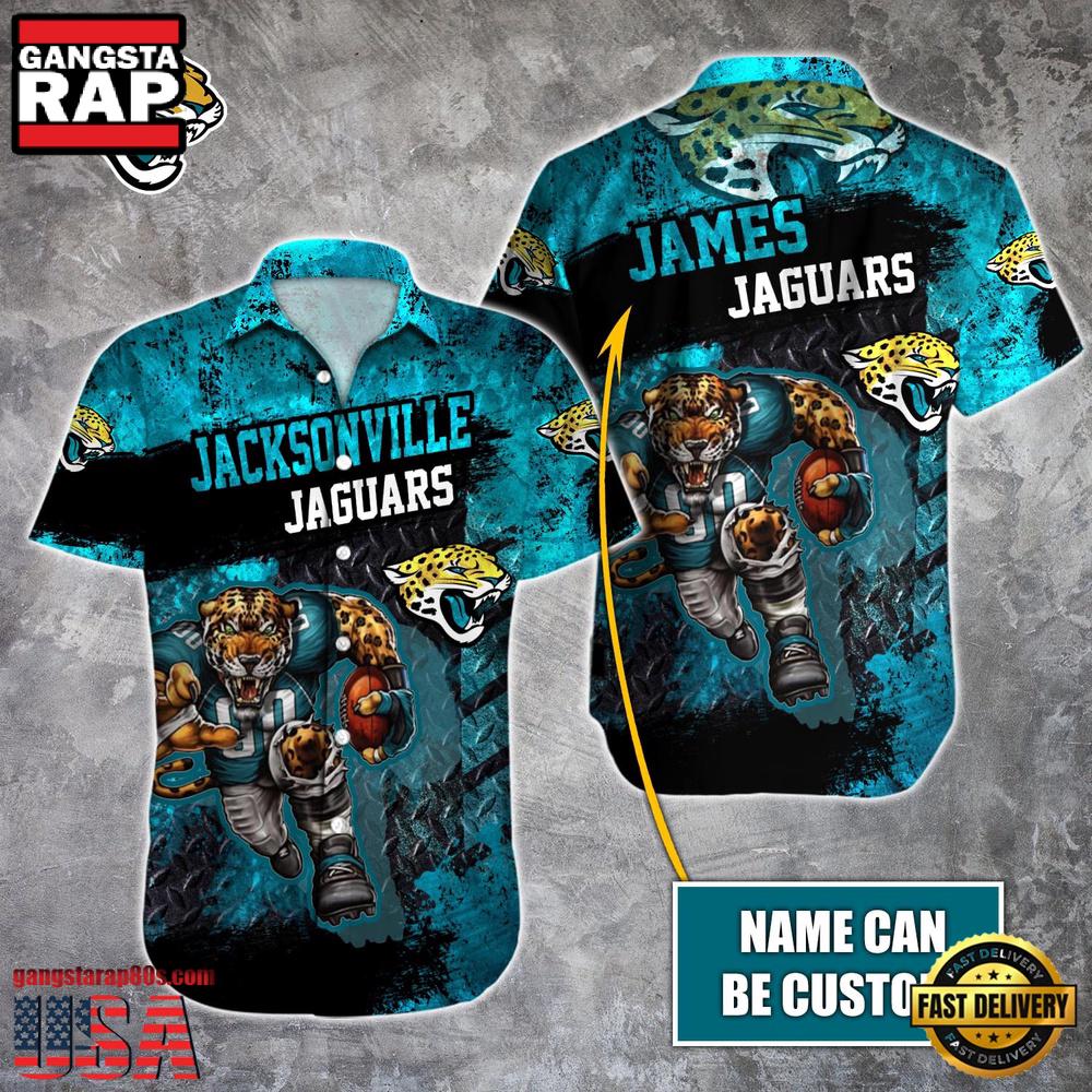 NFL Jacksonville Jaguars Warrior Mascot Custom Name Aloha Hawaiian Shirt