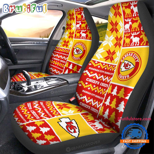 NFL Kansas City Chiefs Design Christmas Car Seat Covers, Football Xmas Car Decor
