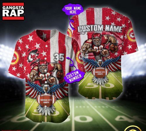 NFL Kansas City Chiefs Eagle US Flag x Veterans Custom Name Number Baseball Jersey Shirt