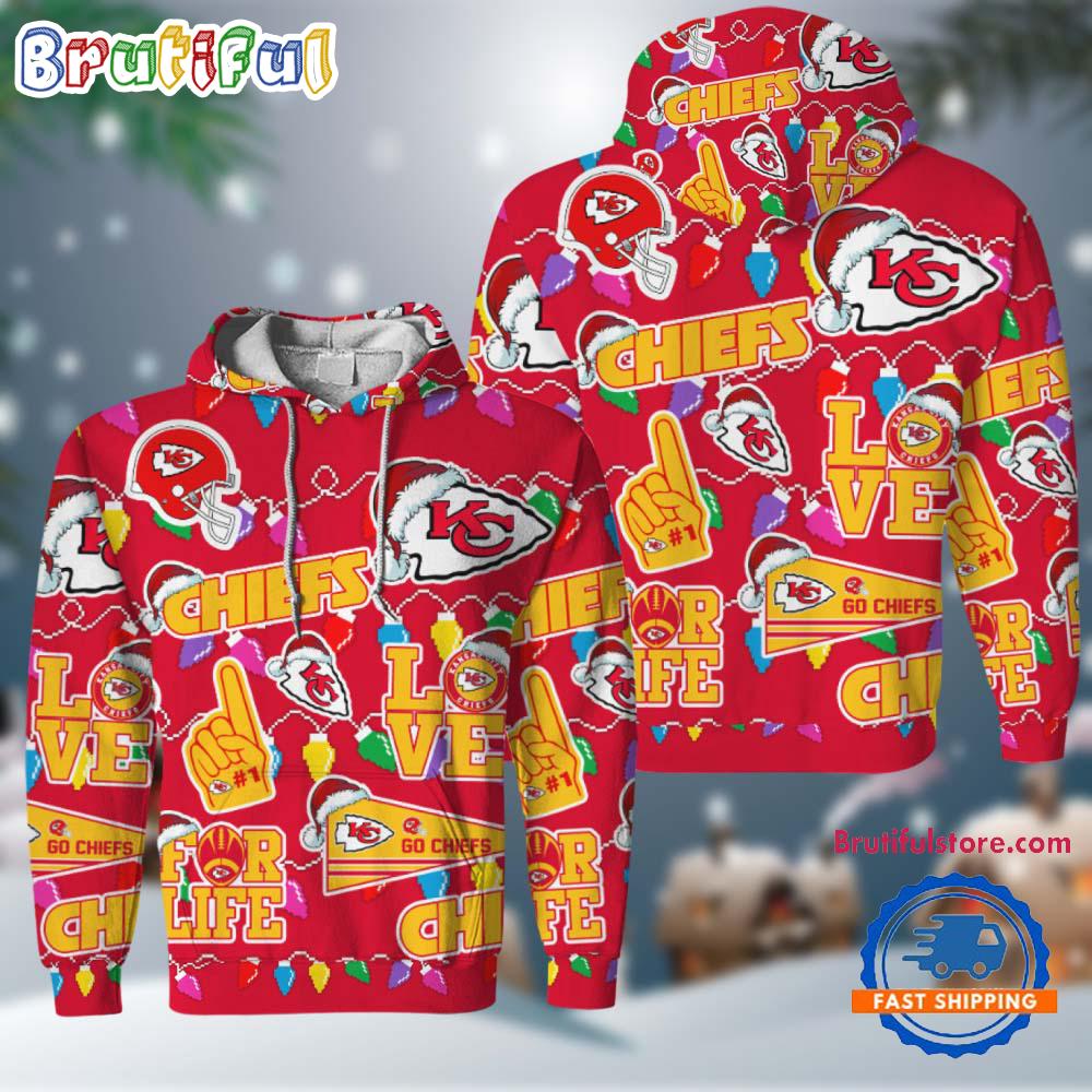 NFL Kansas City Chiefs Love For Life Football Team Merry Christmas Hoodie Shirt