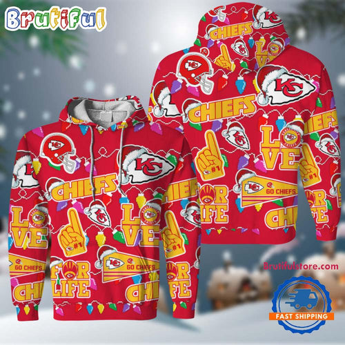 NFL Kansas City Chiefs Love For Life Football Team Merry Christmas Hoodie Shirt
