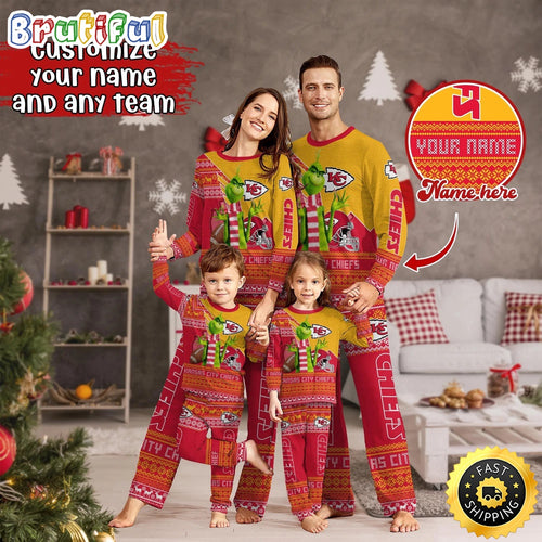NFL Kansas City Chiefs Pajamas Christmas Sports For Family Custom Name Pajamas