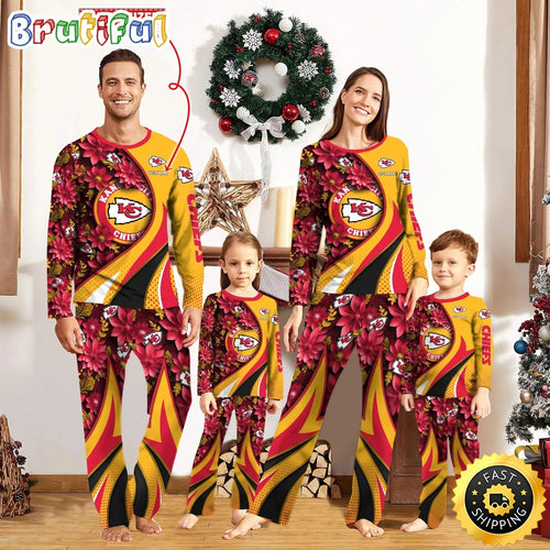 NFL Kansas City Chiefs Pajamas Flower For Family Custom Name Pajamas