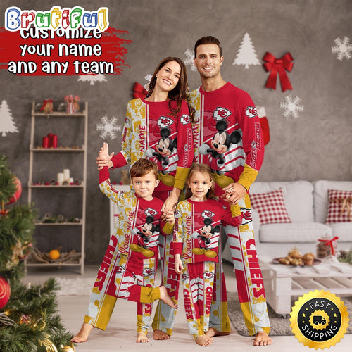 NFL Kansas City Chiefs Pajamas Mickey Mouse For Family Custom Name Pajamas